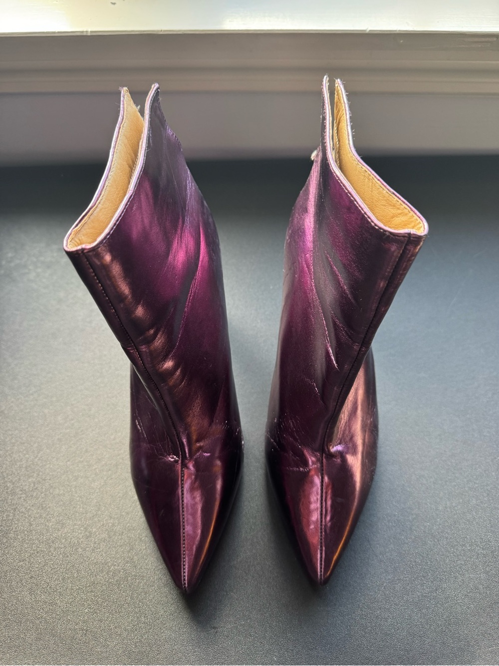 mark. Metallic Purple Pointed Toe Ankle Booties